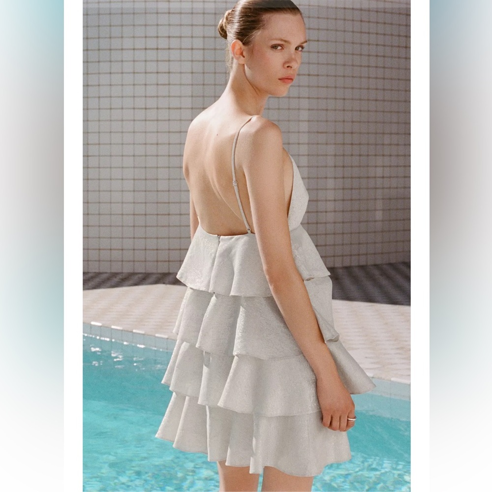 Zara NWT ruffled mini dress silver 4661/344